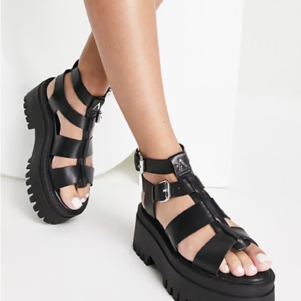 ASRA Black Strappy Platform Sandals